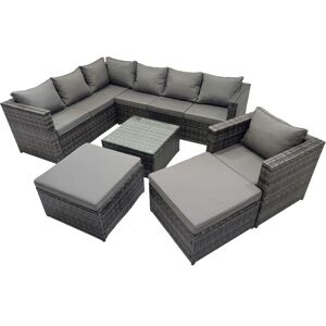 Fimous Rattan Garden Furniture Patio Furniture Sets with Corner Sofa Chair Square Coffee Table 2 Big Footstools Dark Grey Mixed Fimous Rattan Garden Furniture Patio Furniture Sets with Corner Sofa Chair Square Coffee Table 2 Big Footstools Dark Grey Mixed