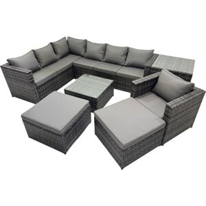Fimous Rattan Garden Furniture Patio Furniture Sets with Corner Sofa Chair Square Coffee Table 2 Big Footstools Side Table Dark Grey Mixed Fimous Rattan Garden Furniture Patio Furniture Sets with Corner Sofa Chair Square Coffee Table 2 Big Footstools Side Table Dark Grey Mixed