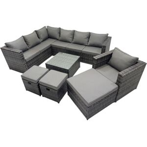 Fimous Rattan Garden Furniture Patio Furniture Sets with Corner Sofa Chair Square Coffee Table 3 Footstools Dark Grey Mixed Fimous Rattan Garden Furniture Patio Furniture Sets with Corner Sofa Chair Square Coffee Table 3 Footstools Dark Grey Mixed