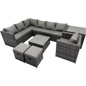 Fimous Rattan Garden Furniture Patio Furniture Sets with Corner Sofa Chair Square Coffee Table Side Table 2 Small Footstools Dark Grey Mixed Fimous Rattan Garden Furniture Patio Furniture Sets with Corner Sofa Chair Square Coffee Table Side Table 2 Small Footstools Dark Grey Mixed