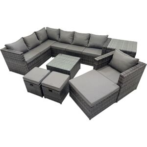 Fimous Rattan Garden Furniture Patio Furniture Sets with Corner Sofa Chair Square Coffee Table Side Table 3 Footstools Dark Grey Mixed Fimous Rattan Garden Furniture Patio Furniture Sets with Corner Sofa Chair Square Coffee Table Side Table 3 Footstools Dark Grey Mixed