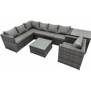 Fimous Rattan Garden Furniture Patio Furniture Sets with Corner Sofa Chair Square Coffee Table Side Table Dark Grey Mixed Fimous Rattan Garden Furniture Patio Furniture Sets with Corner Sofa Chair Square Coffee Table Side Table Dark Grey Mixed