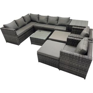 Fimous Rattan Garden Furniture Patio Furniture Sets with Corner Sofa Square Coffee Table 2 Big Stool Dark Grey Mixed Fimous Rattan Garden Furniture Patio Furniture Sets with Corner Sofa Square Coffee Table 2 Big Stool Dark Grey Mixed