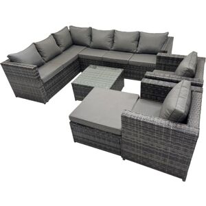 Fimous Rattan Garden Furniture Patio Furniture Sets with Corner Sofa Square Coffee Table Big Stool Dark Grey Mixed Fimous Rattan Garden Furniture Patio Furniture Sets with Corner Sofa Square Coffee Table Big Stool Dark Grey Mixed