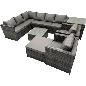 Fimous Rattan Garden Furniture Patio Furniture Sets with Corner Sofa Square Coffee Table Big Stool Side Table Dark Grey Mixed Fimous Rattan Garden Furniture Patio Furniture Sets with Corner Sofa Square Coffee Table Big Stool Side Table Dark Grey Mixed