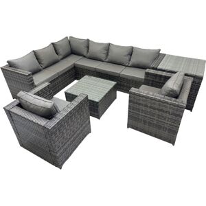 Fimous Rattan Garden Furniture Patio Furniture Sets with Corner Sofa Square Coffee Table Side Table Dark Grey Mixed Fimous Rattan Garden Furniture Patio Furniture Sets with Corner Sofa Square Coffee Table Side Table Dark Grey Mixed