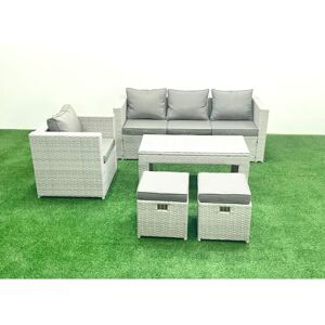 Rattan Garden Furniture Set 5 Pieces Outdoor Garden Sofa Oblong Coffee Table Set with Chair 2 Small Footstools Light Grey Mixed - Fimous Rattan Garden Furniture Set 5 Pieces Outdoor Garden Sofa Oblong Coffee Table Set with Chair 2 Small Footstools Light Grey Mixed - Fimous