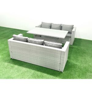 Fimous - Rattan Garden Furniture Set 6 Seater Outdoor Sofa Set with Dining Table Light Grey Mixed Fimous - Rattan Garden Furniture Set 6 Seater Outdoor Sofa Set with Dining Table Light Grey Mixed