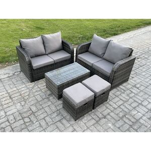 Fimous - Rattan Garden Furniture Set 6 Seater Patio Outdoor Lounge Sofa Set with Rectangular Coffee Table 2 Small Footstools Dark Grey Mixed Fimous - Rattan Garden Furniture Set 6 Seater Patio Outdoor Lounge Sofa Set with Rectangular Coffee Table 2 Small Footstools Dark Grey Mixed