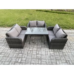Rattan Garden Furniture Set 6 Seater Patio Outdoor Love Sofa Set with Rectangular Dining Table Dark Grey Mixed - Fimous Rattan Garden Furniture Set 6 Seater Patio Outdoor Love Sofa Set with Rectangular Dining Table Dark Grey Mixed - Fimous