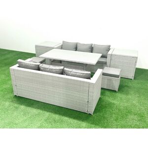 Rattan Garden Furniture Set 8 Seater Outdoor Sofa Set with Dining Table 2 Side Tables 2 Small Footstools Light Grey Mixed - Fimous Rattan Garden Furniture Set 8 Seater Outdoor Sofa Set with Dining Table 2 Side Tables 2 Small Footstools Light Grey Mixed - Fimous