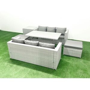 Fimous Rattan Garden Furniture Set 8 Seater Outdoor Sofa Set with Dining Table Side Table 2 Big Footstools Light Grey Mixed Fimous Rattan Garden Furniture Set 8 Seater Outdoor Sofa Set with Dining Table Side Table 2 Big Footstools Light Grey Mixed