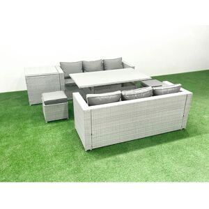 Rattan Garden Furniture Set 8 Seater Outdoor Sofa Set with Dining Table Side Table 2 Small Footstools Light Grey Mixed - Fimous Rattan Garden Furniture Set 8 Seater Outdoor Sofa Set with Dining Table Side Table 2 Small Footstools Light Grey Mixed - Fimous