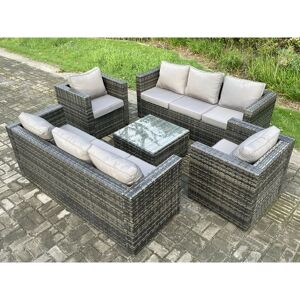 Fimous Rattan Garden Furniture Set 8 Seater Patio Outdoor Lounge Sofa Set with 2 Armchairs Square Coffee Table Dark Grey Mixed Fimous Rattan Garden Furniture Set 8 Seater Patio Outdoor Lounge Sofa Set with 2 Armchairs Square Coffee Table Dark Grey Mixed