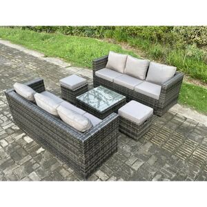 Rattan Garden Furniture Set 8 Seater Patio Outdoor Lounge Sofa Set with Square Coffee Table 2 Small Footstools Dark Grey Mixed - Fimous Rattan Garden Furniture Set 8 Seater Patio Outdoor Lounge Sofa Set with Square Coffee Table 2 Small Footstools Dark Grey Mixed - Fimous