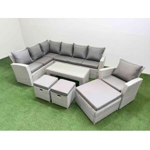 Rattan Garden Furniture Set Outdoor 10 Seater Corner Sofa Sets with Oblong Coffee Table Chair 3 Footstools Light Grey Mixed - Fimous Rattan Garden Furniture Set Outdoor 10 Seater Corner Sofa Sets with Oblong Coffee Table Chair 3 Footstools Light Grey Mixed - Fimous