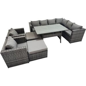Fimous Rattan Garden Furniture Set Outdoor 10 Seater Patio Dining Corner Sofa Sets with Dining Table 2 Chairs 2 Big Stools Dark Grey Mixed Fimous Rattan Garden Furniture Set Outdoor 10 Seater Patio Dining Corner Sofa Sets with Dining Table 2 Chairs 2 Big Stools Dark Grey Mixed