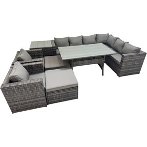 Fimous Rattan Garden Furniture Set Outdoor 10 Seater Patio Dining Corner Sofa Sets with Dining Table 2 Chairs 2 Big Stools Side Table Dark Grey Mixed Fimous Rattan Garden Furniture Set Outdoor 10 Seater Patio Dining Corner Sofa Sets with Dining Table 2 Chairs 2 Big Stools Side Table Dark Grey Mixed