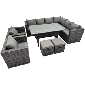 Fimous Rattan Garden Furniture Set Outdoor 10 Seater Patio Dining Corner Sofa Sets with Dining Table 2 Chairs 2 Small Stools Dark Grey Mixed Fimous Rattan Garden Furniture Set Outdoor 10 Seater Patio Dining Corner Sofa Sets with Dining Table 2 Chairs 2 Small Stools Dark Grey Mixed