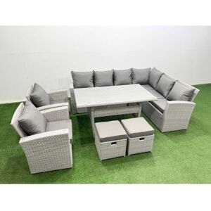 Rattan Garden Furniture Set Outdoor 10 Seater Patio Dining Corner Sofa Sets with Dining Table Chair 2 Small Footstool Light Grey Mixed - Fimous Rattan Garden Furniture Set Outdoor 10 Seater Patio Dining Corner Sofa Sets with Dining Table Chair 2 Small Footstool Light Grey Mixed - Fimous