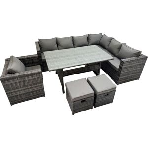 Fimous Rattan Garden Furniture Set Outdoor 10 Seater Patio Dining Corner Sofa Sets with Dining Table Chair 2 Small Stools Dark Grey Mixed Fimous Rattan Garden Furniture Set Outdoor 10 Seater Patio Dining Corner Sofa Sets with Dining Table Chair 2 Small Stools Dark Grey Mixed