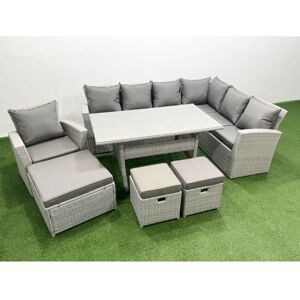 Rattan Garden Furniture Set Outdoor 10 Seater Patio Dining Corner Sofa Sets with Dining Table Chair 3 Footstools Light Grey Mixed - Fimous Rattan Garden Furniture Set Outdoor 10 Seater Patio Dining Corner Sofa Sets with Dining Table Chair 3 Footstools Light Grey Mixed - Fimous