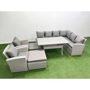Rattan Garden Furniture Set Outdoor 10 Seater Patio Dining Corner Sofa Sets with Dining Table Chair Big Footstools Light Grey Mixed - Fimous Rattan Garden Furniture Set Outdoor 10 Seater Patio Dining Corner Sofa Sets with Dining Table Chair Big Footstools Light Grey Mixed - Fimous