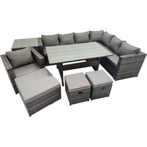 Fimous Rattan Garden Furniture Set Outdoor 10 Seater Patio Dining Corner Sofa Sets with Dining Table Chair Big Stool Side Table Dark Grey Mixed Fimous Rattan Garden Furniture Set Outdoor 10 Seater Patio Dining Corner Sofa Sets with Dining Table Chair Big Stool Side Table Dark Grey Mixed