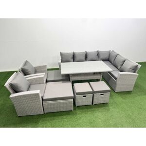 Rattan Garden Furniture Set Outdoor 12 Seater Patio Dining Corner Sofa Sets with Dining Table Chair 4 Footstools Light Grey Mixed - Fimous Rattan Garden Furniture Set Outdoor 12 Seater Patio Dining Corner Sofa Sets with Dining Table Chair 4 Footstools Light Grey Mixed - Fimous