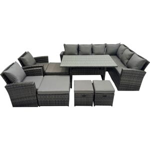 Rattan Garden Furniture Set Outdoor 12 Seater Patio Dining Corner Sofa Sets with Dining Table Chair Dark Grey Mixed - Fimous Rattan Garden Furniture Set Outdoor 12 Seater Patio Dining Corner Sofa Sets with Dining Table Chair Dark Grey Mixed - Fimous