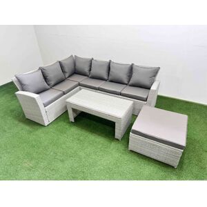 Rattan Garden Furniture Set Outdoor 7 Seater Corner Sofa Sets with Oblong Coffee Table Big Footstool Light Grey Mixed - Fimous Rattan Garden Furniture Set Outdoor 7 Seater Corner Sofa Sets with Oblong Coffee Table Big Footstool Light Grey Mixed - Fimous