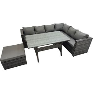 Rattan Garden Furniture Set Outdoor 7 Seater Patio Dining Corner Sofa Sets with Dining Table Big Stool Dark Grey Mixed - Fimous Rattan Garden Furniture Set Outdoor 7 Seater Patio Dining Corner Sofa Sets with Dining Table Big Stool Dark Grey Mixed - Fimous