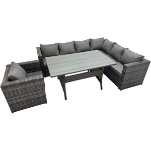 Fimous Rattan Garden Furniture Set Outdoor 7 Seater Patio Dining Corner Sofa Sets with Dining Table Chair Dark Grey Mixed Fimous Rattan Garden Furniture Set Outdoor 7 Seater Patio Dining Corner Sofa Sets with Dining Table Chair Dark Grey Mixed