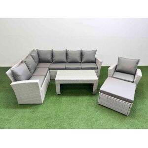 Rattan Garden Furniture Set Outdoor 8 Seater Corner Sofa Sets with Oblong Coffee Table Chair Big Footstool Light Grey Mixed - Fimous Rattan Garden Furniture Set Outdoor 8 Seater Corner Sofa Sets with Oblong Coffee Table Chair Big Footstool Light Grey Mixed - Fimous
