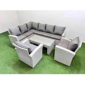 Rattan Garden Furniture Set Outdoor 8 Seater Corner Sofa Sets with Oblong Coffee Table Chair Light Grey Mixed - Fimous Rattan Garden Furniture Set Outdoor 8 Seater Corner Sofa Sets with Oblong Coffee Table Chair Light Grey Mixed - Fimous