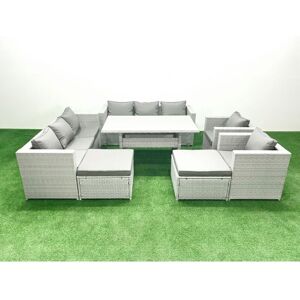 Fimous Rattan Garden Furniture Set Outdoor 8 Seater Patio Dinin g Sofa Sets with Dining Table 2 Chairs 2 Big Footstools Light Grey Mixed Fimous Rattan Garden Furniture Set Outdoor 8 Seater Patio Dinin g Sofa Sets with Dining Table 2 Chairs 2 Big Footstools Light Grey Mixed