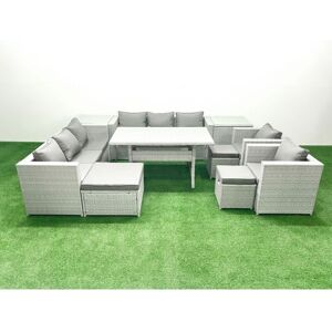 Rattan Garden Furniture Set Outdoor 8 Seater Patio Dinin g Sofa Sets with Dining Table 2 Chairs 2 Side Tables 3 Footstools Light Grey Mixed - Fimous Rattan Garden Furniture Set Outdoor 8 Seater Patio Dinin g Sofa Sets with Dining Table 2 Chairs 2 Side Tables 3 Footstools Light Grey Mixed - Fimous