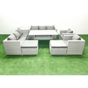 Fimous Rattan Garden Furniture Set Outdoor 8 Seater Patio Dinin g Sofa Sets with Dining Table 2 Chairs Side Table 2 Big Footstools Light Grey Mixed Fimous Rattan Garden Furniture Set Outdoor 8 Seater Patio Dinin g Sofa Sets with Dining Table 2 Chairs Side Table 2 Big Footstools Light Grey Mixed