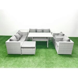 Rattan Garden Furniture Set Outdoor 8 Seater Patio Dinin g Sofa Sets with Dining Table 2 Chairs Side Table Big Footstool Light Grey Mixed - Fimous Rattan Garden Furniture Set Outdoor 8 Seater Patio Dinin g Sofa Sets with Dining Table 2 Chairs Side Table Big Footstool Light Grey Mixed - Fimous