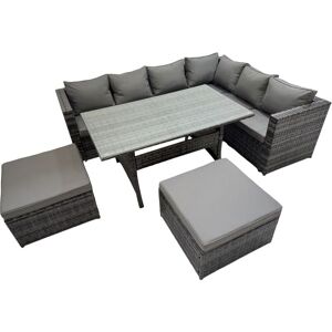 Rattan Garden Furniture Set Outdoor 8 Seater Patio Dining Corner Sofa Sets with Dining Table 2 Big Stools Dark Grey Mixed - Fimous Rattan Garden Furniture Set Outdoor 8 Seater Patio Dining Corner Sofa Sets with Dining Table 2 Big Stools Dark Grey Mixed - Fimous