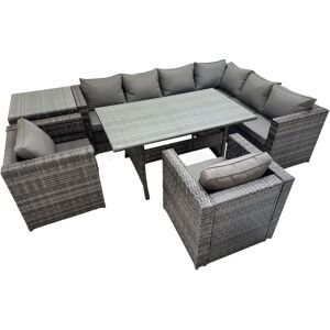 Fimous Rattan Garden Furniture Set Outdoor 8 Seater Patio Dining Corner Sofa Sets with Dining Table 2 Chairs Side Table Dark Grey Mixed Fimous Rattan Garden Furniture Set Outdoor 8 Seater Patio Dining Corner Sofa Sets with Dining Table 2 Chairs Side Table Dark Grey Mixed