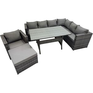 Fimous Rattan Garden Furniture Set Outdoor 8 Seater Patio Dining Corner Sofa Sets with Dining Table Chair Big Stool Dark Grey Mixed Fimous Rattan Garden Furniture Set Outdoor 8 Seater Patio Dining Corner Sofa Sets with Dining Table Chair Big Stool Dark Grey Mixed