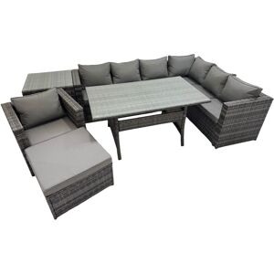 Fimous Rattan Garden Furniture Set Outdoor 8 Seater Patio Dining Corner Sofa Sets with Dining Table Chair Big Stool Side Table Dark Grey Mixed Fimous Rattan Garden Furniture Set Outdoor 8 Seater Patio Dining Corner Sofa Sets with Dining Table Chair Big Stool Side Table Dark Grey Mixed