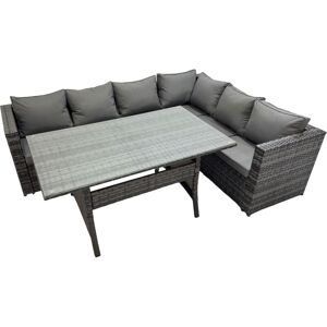 Rattan Garden Furniture Set Outdoor 8 Seater Patio Dining Corner Sofa Sets with Dining Table Dark Grey Mixed - Fimous Rattan Garden Furniture Set Outdoor 8 Seater Patio Dining Corner Sofa Sets with Dining Table Dark Grey Mixed - Fimous