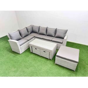 Rattan Garden Furniture Set Outdoor 9 Seater Corner Sofa Sets with Oblong Coffee Table 3 Footstools Light Grey Mixed - Fimous Rattan Garden Furniture Set Outdoor 9 Seater Corner Sofa Sets with Oblong Coffee Table 3 Footstools Light Grey Mixed - Fimous