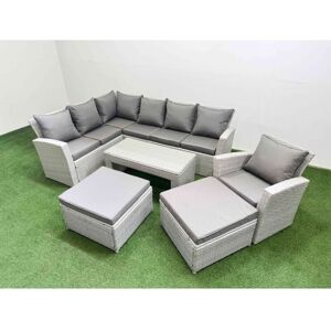 Rattan Garden Furniture Set Outdoor 9 Seater Corner Sofa Sets with Oblong Coffee Table Chair 2 Big Footstools Light Grey Mixed - Fimous Rattan Garden Furniture Set Outdoor 9 Seater Corner Sofa Sets with Oblong Coffee Table Chair 2 Big Footstools Light Grey Mixed - Fimous