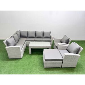Fimous Rattan Garden Furniture Set Outdoor 9 Seater Corner Sofa Sets with Oblong Coffee Table Chair Big Footstool Light Grey Mixed Fimous Rattan Garden Furniture Set Outdoor 9 Seater Corner Sofa Sets with Oblong Coffee Table Chair Big Footstool Light Grey Mixed