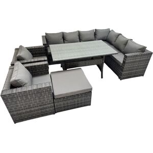 Fimous Rattan Garden Furniture Set Outdoor 9 Seater Patio Dining Corner Sofa Sets with Dining Table 2 Chairs Big Stool Dark Grey Mixed Fimous Rattan Garden Furniture Set Outdoor 9 Seater Patio Dining Corner Sofa Sets with Dining Table 2 Chairs Big Stool Dark Grey Mixed