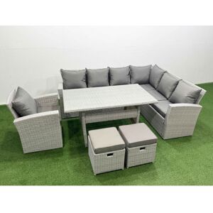 Rattan Garden Furniture Set Outdoor 9 Seater Patio Dining Corner Sofa Sets with Dining Table Chair 2 Small Footstools Light Grey Mixed - Fimous Rattan Garden Furniture Set Outdoor 9 Seater Patio Dining Corner Sofa Sets with Dining Table Chair 2 Small Footstools Light Grey Mixed - Fimous