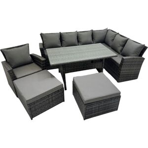 Rattan Garden Furniture Set Outdoor 9 Seater Patio Dining Corner Sofa Sets with Dining Table Chair Dark Grey Mixed - Fimous Rattan Garden Furniture Set Outdoor 9 Seater Patio Dining Corner Sofa Sets with Dining Table Chair Dark Grey Mixed - Fimous